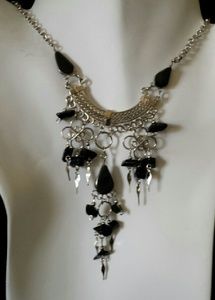Alpaca silver & Black Agate necklace, N-4
