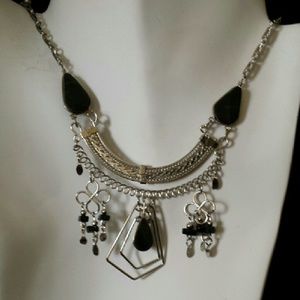 Alpaca silver & Black Agate necklace, N-8