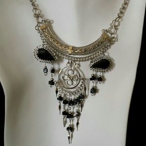 Alpaca silver & Black Agate necklace,N-10