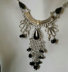 Alpaca silver & Black Agate necklace, N-11
