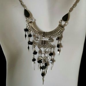 Alpaca silver & Black Agate necklace,N-12