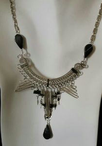 Alpaca silver & Black Agate necklace, N-27