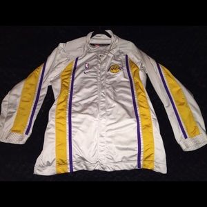Lakers white authentic warm up long sleeve button
