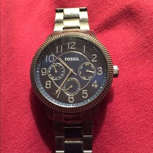 Silver with dark blue face watch