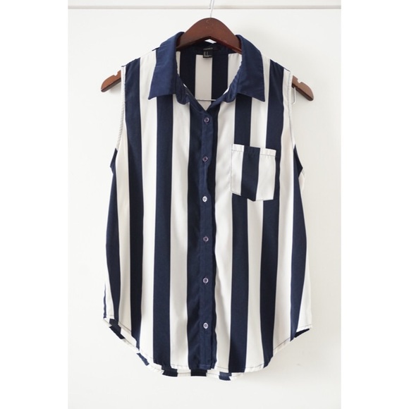 Striped Sleeveless Button Up