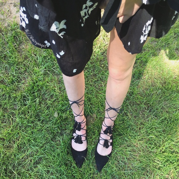 Topshop Lace up Tassel Flats