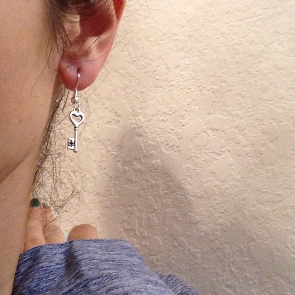 Heart Key Earrings - Handmade Delicate Jewelry - Picture 4 of 4