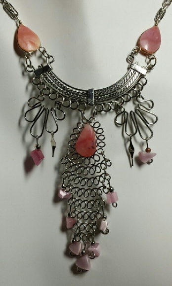 Alpaca silver &pink Jasper necklace, N-11