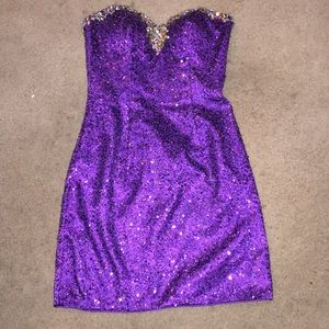 Purple sparkly mini prom dress