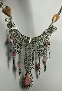 Alpaca silver & pink Jasper necklace, N-23
