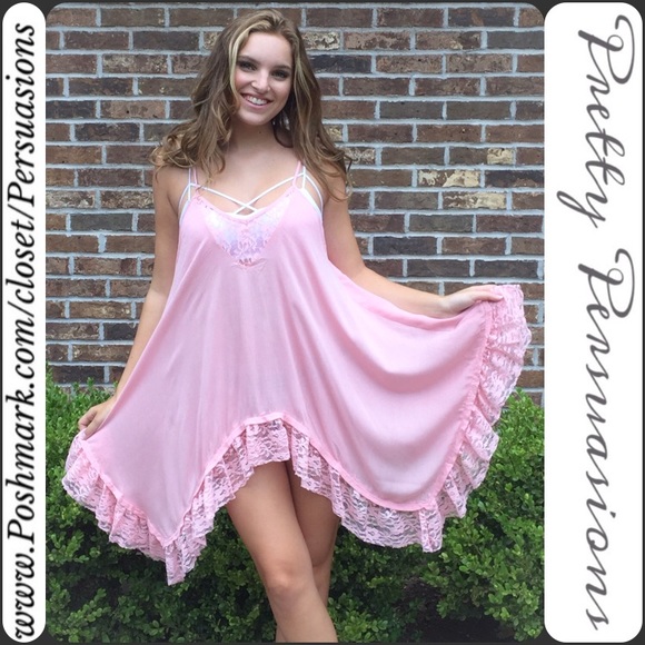 SOLD OUT‼️ Pink Lace Trim Swing Slip Dress Tunic - Picture 4 of 4