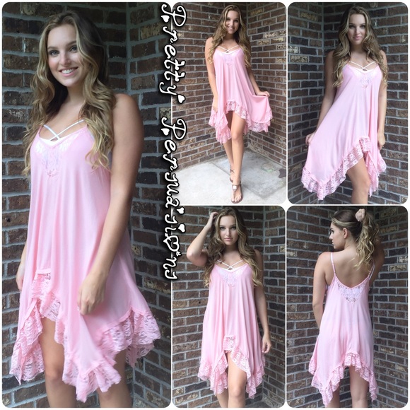 SOLD OUT‼️ Pink Lace Trim Swing Slip Dress Tunic - Picture 2 of 4