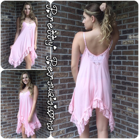 SOLD OUT‼️ Pink Lace Trim Swing Slip Dress Tunic - Picture 3 of 4