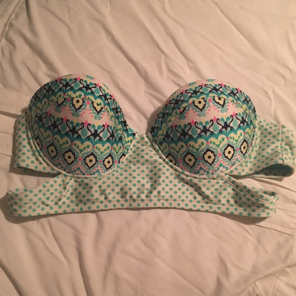 Multi Colored Printed Strapless Push- Up Swim Top