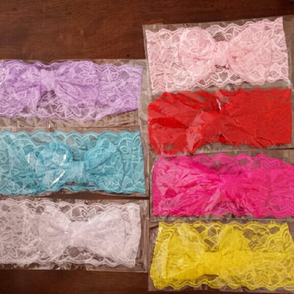 8pc COMPLETE SET Lace Bow Baby Headbands