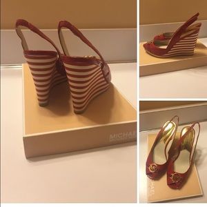 Michael Kors red wedge peep toe sandals