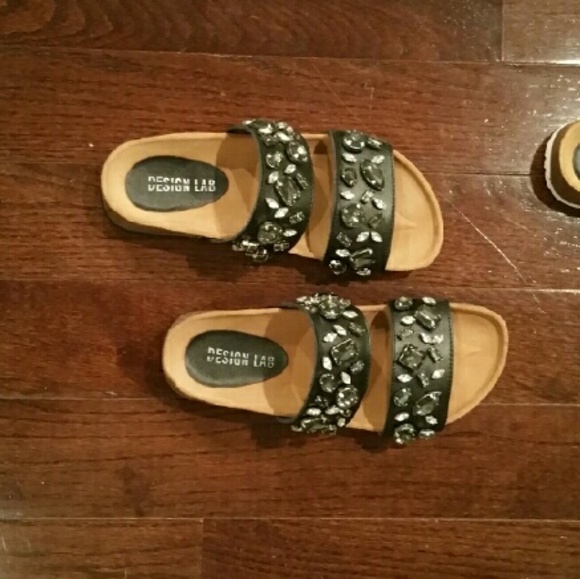 Black jeweled sleeper sandals