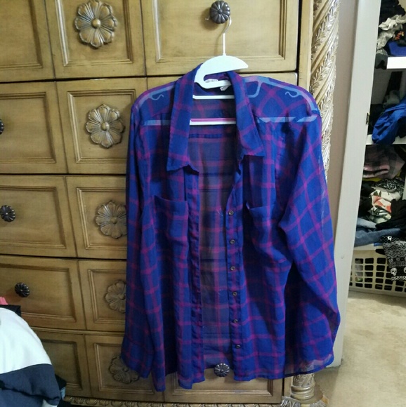 Chiffon style plaid button up sz XL - Picture 3 of 3