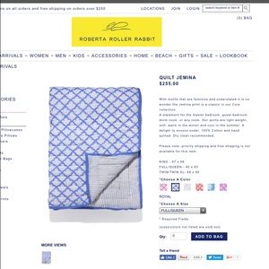 Roberta roller rabbit Jemina Quilt full/Queen NEW