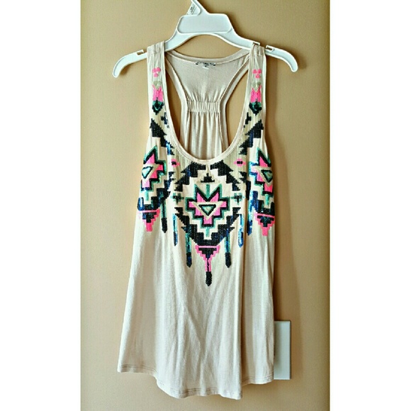 Sequin Tribal print top