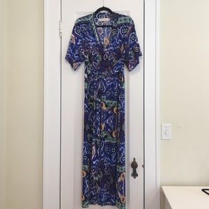 Blue ikat T-bags Los Angeles silky maxi dress