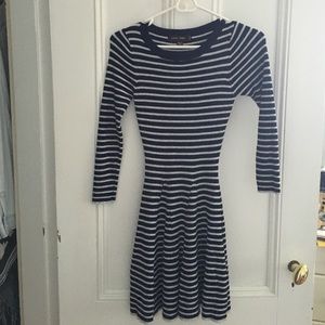 Navy and White Striped Bobbles and Lace Dress