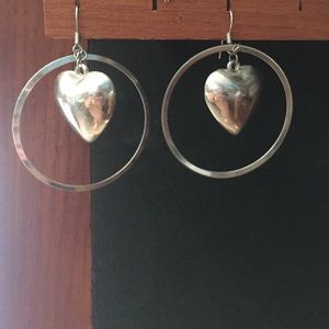 Hoop earrings with dangling heart