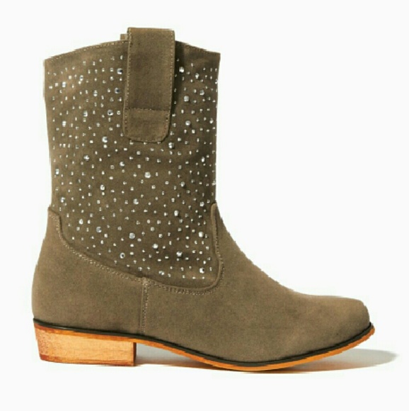 BROWN Rhinestone Ankle Boots
