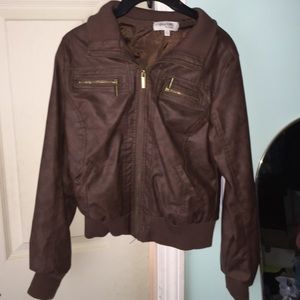 Faux brown leather jacket