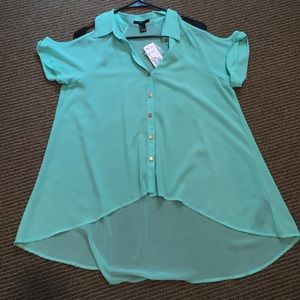 Teal short sleeve blouse