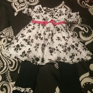 Little Lass black & white floral print set