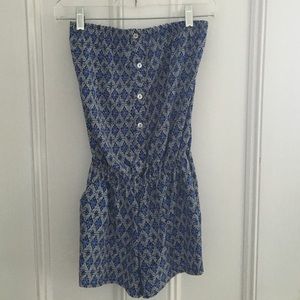 Blue Patterned Sleeveless Romper