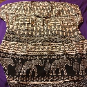 Tan and black paisley print blouse
