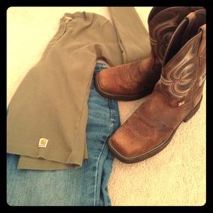 Carhartt ribbed long sleeve work shirt olive green