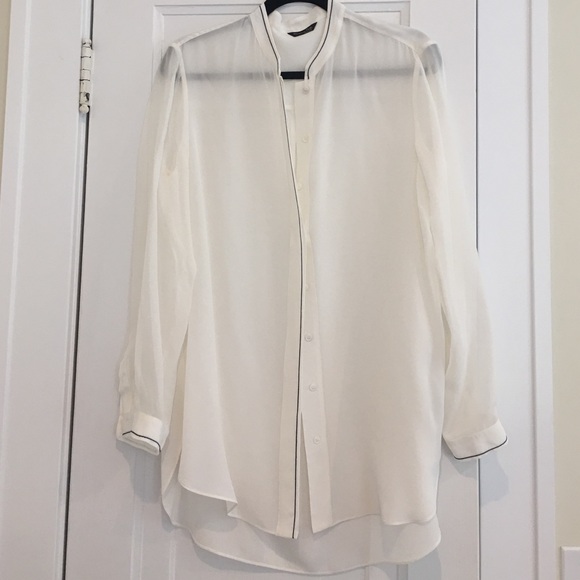Off white Massimo Dutti sheer 100% silk blouse