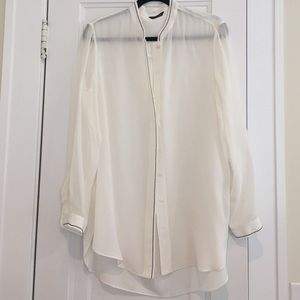 Off white Massimo Dutti sheer 100% silk blouse