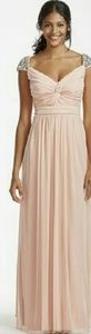 Rhinestone Beaded Cap Sleeve Long Dress, Blush