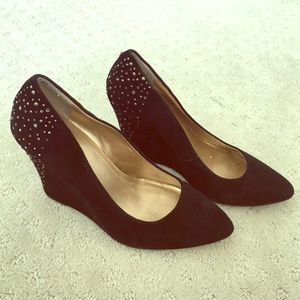 BCBG Suede Wedges with Diamond Studs