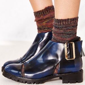 Jeffrey Campbell women blue flamel cutout boots