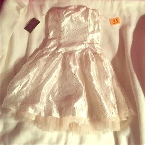 White with gold polka dot dress!