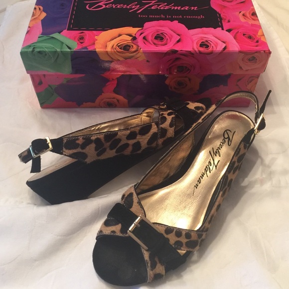 Beverly Feldman Leopard Calfskin Wedges
