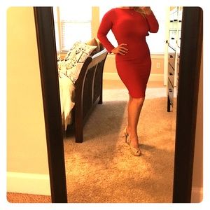 Red low cut back dress