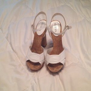 White Guess platform heels