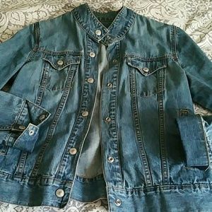 gap collarless denim jacket
