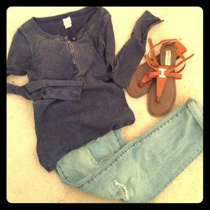 Long sleeved washed blue shirt