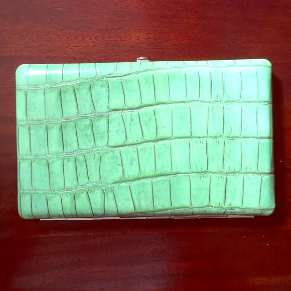 ABAS FULL-FRAME GREEN LEATHER CROC EMBOSSED WALLET