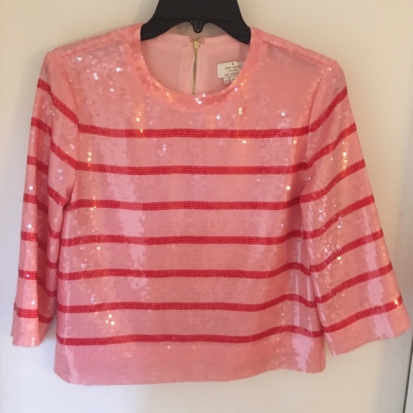 Kate Spade Pink Sequin Striped Top