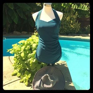 Lands End Blue Retro One Piece Swimsuit