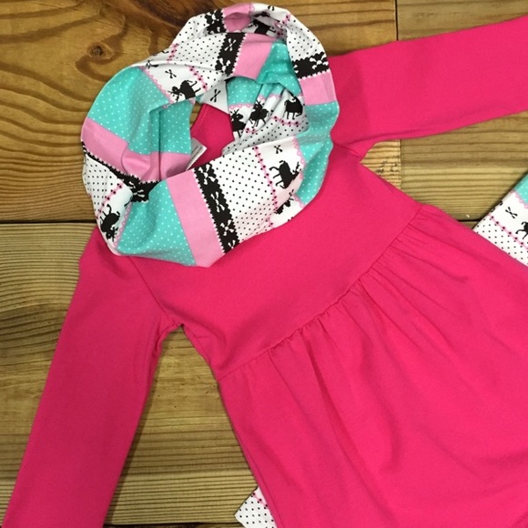 Girls 3-Pc Pink Reindeer Infinity Scarf Outfit - Picture 3 of 4