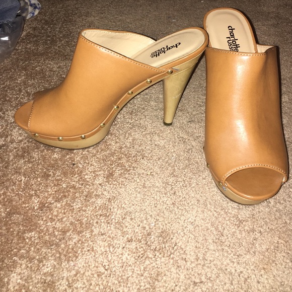Backless camel colored heels